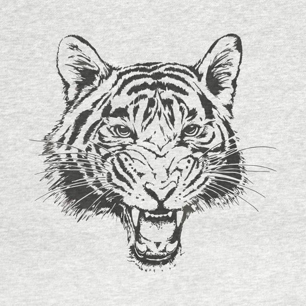 Hand-Drawn Tiger Head Sketch Teeth Growling Outline by Bartlett Art Works